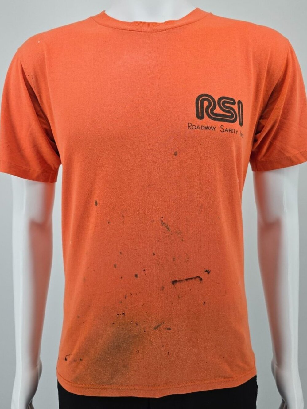 Distressed Vintage 1980s Sportswear Orange RSI Roadway Safety Inc. T-Shirt (M)